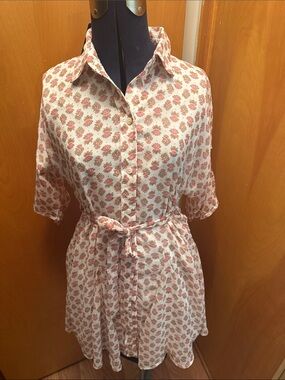 Blush Cream and Pink Floral Long Sleeve Shirt Dress